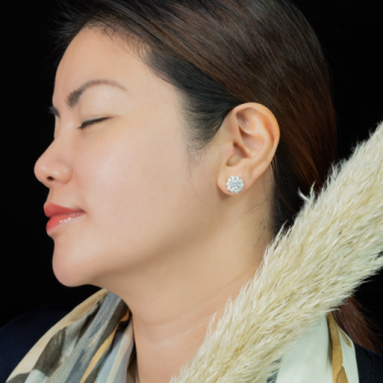 18K白金 1卡單顆圓形天然鑽石耳環