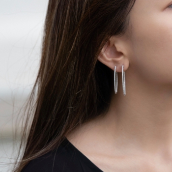 18K白金 天然鑽石 圈圈耳環