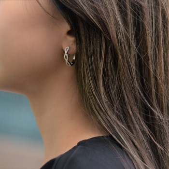 18K白金 天然鑽石圈圈耳環