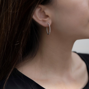 14K白金 天然鑽石圈圈耳環