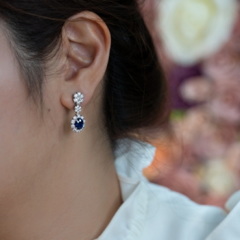18K白金 藍寶天然鑽石耳環